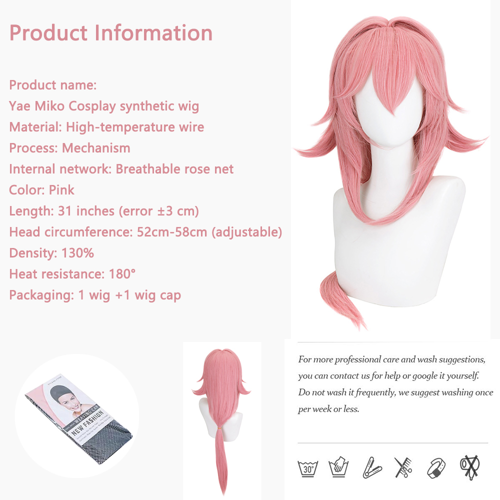Yae Miko Cos Wig Pink Natural  - Cosplay Anime Yae Miko avis et prix